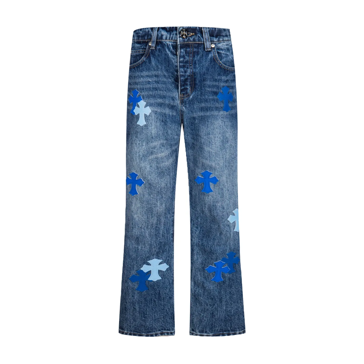 P260 Chrome Hearts Miami Limited Pants Blue Leather Cross Couple Jeans are a hot trend this season and are sought after by countless celebrities and fashionistas. The neat details of the cutting process add color to the playful fashion! The neat and meticulous design, and the well-fitting structure is unique. The upper body not only has outstanding recognition, but also looks younger and younger. A style with the ultimate wearing meaning and performance, gorgeous color matching, and the craftsmanship of this style is also extremely extraordinary. After the finished product is washed, it is disassembled and hand-made with sheepskin cross leather and then spliced ​​together to complete. The whole piece has too many craftsmanship to describe. It is decorated with patchwork cross flowers and high-waisted washed jeans! ! Absolutely high-end luxury product, a god-level single product, a super popular product, made by top heavy industry, a magic weapon that cannot be missed to hit the streets. Style number: 1832 Size: 28 30 32 34 36 Color: blue